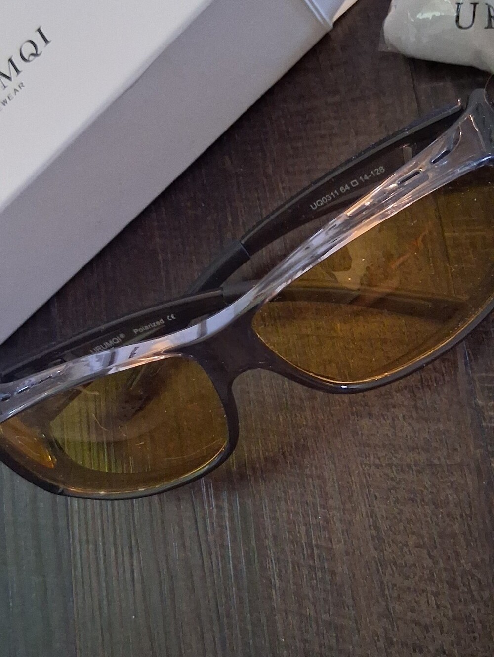 URMQI Polarized Amber Lens Sunglasses - Dark Gray Frame